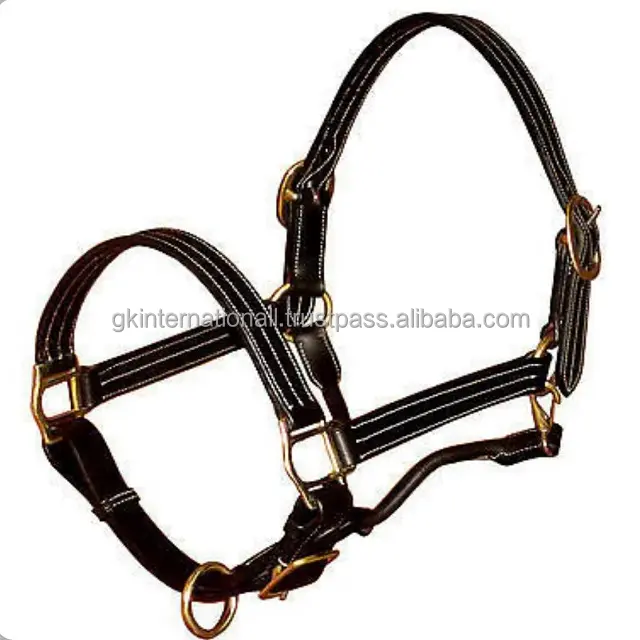 Personalized Triple Stitching & padding heavy duty full adjustable Genuine saddle leather horse halter & lead rope custom sizes