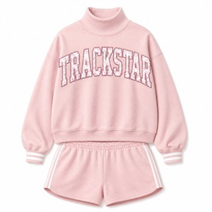 ชุดเสื้อสเวตเชิ้ตคอเต่าพร้อมกางเกงขาสั้นลายโลโก้ Trackstar สำหรับผู้หญิง สไตล์ลำลองแนวสตรีทแวร์ รุ่น TS-SET-064 - Product Image 1