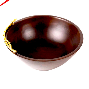 Nouveauté : Bol de service en bois de qualité supérieure, noir avec revêtement doré, poignées florales de petite taille, design élégant. - Product Image 1