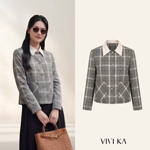 เสื้อแจ็คเก็ตผู้หญิงลายสก็อตสุดหรู คอปกถอดได้ แขนยาว สวมทับได้ ใส่ได้ทั้งฤดูใบไม้ร่วงและฤดูหนาว ดีไซน์สั่งทำพิเศษ แต่งกระดุม - Product Image 1