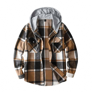 High Quality <b>Men's</b> Hooded Windproof Eco-Friendly Streetwear <b>Flannel</b> <b>Jacket</b> Standard Thickness Casual Zipper Plaid Pattern - Product Image 5