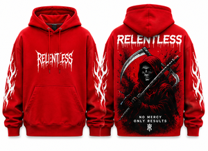 เสื้อฮู้ดสีแดงแบบไม่มีลาย แบรนด์ Relentless สำหรับผู้ชาย สไตล์สตรีทแวร์ ทรงปกติ ผ้าฝ้ายเฟรนช์เทอร์รี่ พิมพ์ลายโลโก้ด้านหน้า แขนเสื้อลายเปลวไฟ - Product Image 3