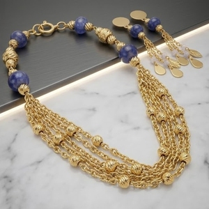925 Silver <b>Blue</b> <b>Bead</b> Multi Layer Mala Necklace Set for Women Designer Tassel Earrings Traditional Jewelry - Product Image 4