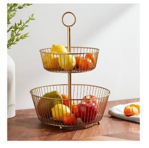 Panier à fruits rond en métal argenté au design exquis et élégant pour table à manger, décoration de cuisine, rangement élégant en fil métallique ouvert - Product Image 2