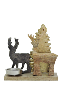 Artesign – Nouveaux rennes modernes et durables en nickel et aluminium avec sapin de Noël doré et porte-bougie sur base en bois - Product Image 3