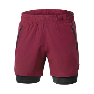 New Arrival Quick Dry Men's Gym Shorts Maroon Color 2 in 1 Double <b>Layers</b> Shorts For Fitness Sports And Jogging wear - Product Image 2