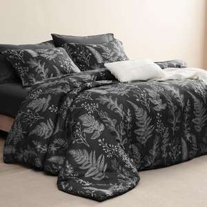 Parure de lit moderne en coton 100% biologique et écologique, motif floral noir et blanc, 500 fils, toutes saisons, draps et taies d'oreiller doux - Product Image 1