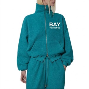 Ensemble de survêtement en molleton de coton haut de gamme pour femme, avec sweat à capuche à double fermeture éclair et pantalon de jogging, confort de luxe - Product Image 3