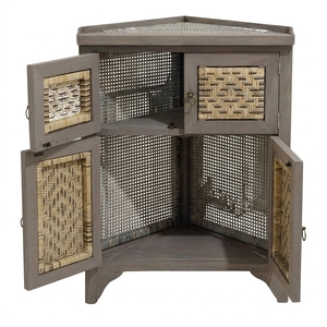 New Modern <b>Minimalist</b> Minang Wooden Storage Cabinet Natural Rattan Webbing Corner Cupboard Doors Storage Nightstand - Product Image 1