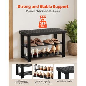 Scarpiera a 3 livelli in bambù con panca, 70 x 29 x 45 cm, organizer da ingresso con accesso frontale, capacità 130 kg - Product Image 3