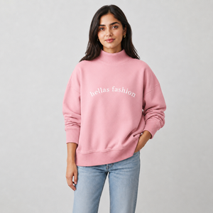 Pull-over léger en molleton de coton à col montant pour femme, vente en gros, personnalisable avec logo, poignets côtelés, directement de l'usine - Product Image 1