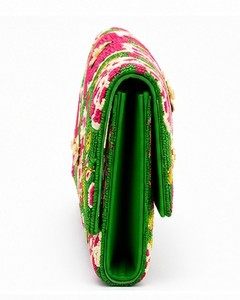 Beaded Floral Clutch Green Pink Flowers Embroidery Women's Evening Wedding Handbag Elegant Party Clutch - Product Image 4
