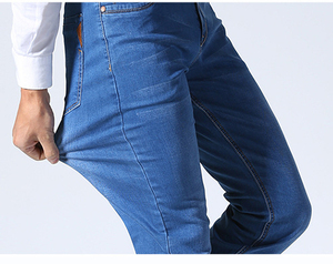 Jeans Clásicos de Mezclilla para Hombre, 100% Algodón, Ecológicos, Elásticos, Ligeros, Cómodos, para Uso Diario en Verano/Primavera, Estilo Casual - Product Image 4