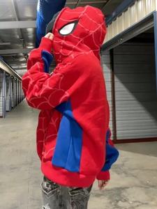 Custom Spider Web Full Zip Hoodie Men Women Streetwear Y2K Oversized Sweatshirt Hip Hop Superhero Cosplay Hooded <b>Jacket</b> Red - Product Image 4