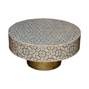 Mesa de centro artesanal con incrustaciones de hueso y abacá para sala de estar, comedor y dormitorio, mueble versátil para el hogar de la India. - Product Image 2