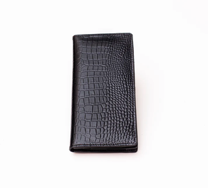 Portefeuille long noir en cuir véritable fait main de haute qualité, motif croco, avec poches pour cartes de crédit, pour hommes, vente en gros - Product Image 3