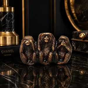 Figura de los Tres Monos Sabios de Latón SHUBHAM, Chapada en Oro, Escultura Moderna de Animales, No Vea el Mal, No Oiga el Mal, No Hable del Mal, Hecha a Mano - Product Image 2