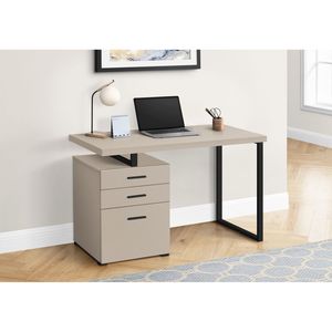 Scrivania per Computer Contemporanea 48''L in Laminato Beige con Struttura in Metallo Nero per Ufficio Domestico, Configurazione Sinistra e Destra, Cassetti Portaoggetti per Laptop - Product Image 1