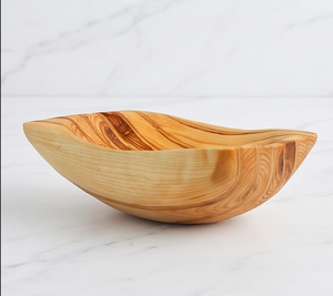 Bol à salade en bois d'acacia fait main, style Wabi-Sabi, plat de service sculpté, parfait pour la maison et la table. - Product Image 1