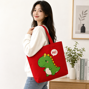 Sac fourre-tout en toile rouge AMANI avec motif de dinosaure de dessin animé, poignée supérieure, thème enfant, pour voyage et shopping - Product Image 4