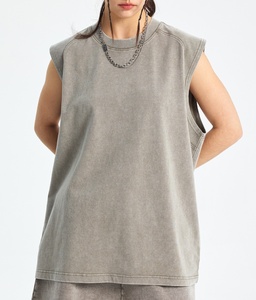 Camiseta sin mangas de algodón lavado a la arena para hombre, informal, de punto medio, gris, para verano - Product Image 1