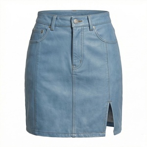 Jupe crayon mini en jean taille haute pour femme avec poches, style tissé uni décontracté toutes saisons - Product Image 1