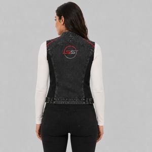 Chaleco vaquero de alta calidad para mujer, hecho con denim resistente, con un estilo sin mangas elegante, bolsillos seguros y un ajuste cómodo. - Product Image 4