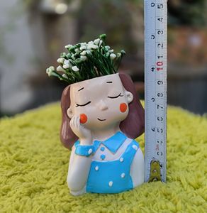 Maceta de poliresina modelo Blue Thinking Girl con diseño de flor, acabado esmaltado, estilo lindo, para plantas de interior y flores. - Product Image 3