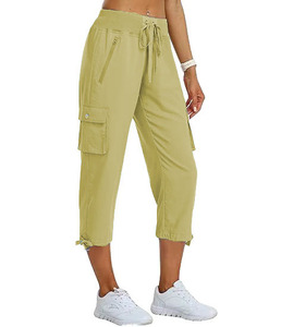 Pantalon Capri en Coton Coupe-Vent avec Impression par Transfert Thermique pour Femme, Taille Haute, Séchage Rapide, Coupe Droite et Ample - Product Image 1
