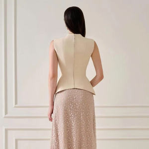 Chemisiers et Blouses Élégantes pour Femmes du Vietnam, ODM LILA SAND JACQUARD PEPLUM, Débardeur Séchage Rapide, Longueur Standard, Blouses Vintage à Fermeture Éclair - Product Image 4