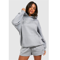 PERPETUAL SOLUTIONS Sweat à capuche oversize pour femme avec logo en relief, poche avant, en molleton de coton mélangé écologique et respirant, gris automne
