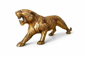Sculpture de tigre en laiton doré Shubham, statue artisanale, art déco, décoration de table en métal, décoration de maison et de bureau, luxe, shabby chic - Product Image 6