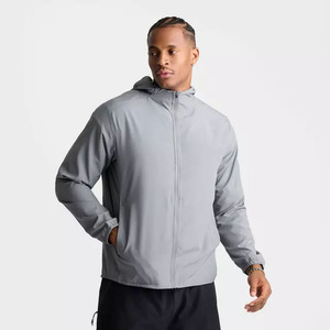 Sweat à capuche zippé coupe-vent gris clair pour homme, en polyester, coupe droite, vêtement d'extérieur décontracté pour l'automne - Product Image 1