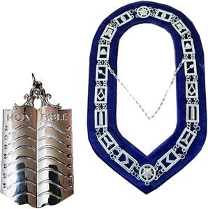 Collar de cadena masónico para 12 oficiales de la Logia Azul con conjunto de joyas (Capellán) Tipo de metal: Latón Tipo de gema: Sin gema - Product Image 1