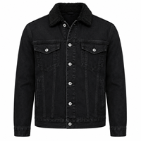 Veste en denim sherpa noire personnalisée pour homme |   Veste en jean pour camionneur OEM |   Manteau en jean d'hiver à col en polaire, marque privée, logo personnalisé