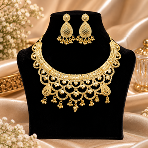 Exquisite Layered Teardrop Necklace <b>Set</b> | 24K <b>Gold</b> Polish Copper Brass Jewelry | Traditional party wear Statement <b>Earrings</b> <b>set</b> - Product Image 1