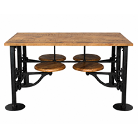 Table de salle à manger industrielle avec tabourets pivotants intégrés, en bois massif et métal, mobilier de restaurant, table de restaurant commerciale