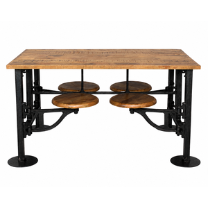 Industrial <b>Dining</b> <b>Table</b> with Integrated Swivel Stools Solid Wood and Metal Restaurant Furniture I Commercial Restaurant <b>Table</b> - Product Image 2