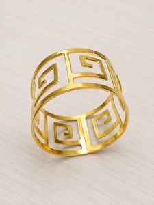 Hollow Brass Napkin <b>Ring</b> with Classic <b>Greek</b> Key Design 5 Cm Width Table Decoration Accessory - Product Image 1