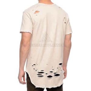 Camiseta de Manga Corta para Hombre, Estilo Desgastado, Cuello Redondo, Corte Holgado, Color Sólido, Estilo Urbano, 100% Algodón, Tejido de Punto - Product Image 3