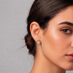 Infinity <b>Moissanite</b> Stud <b>Earrings</b> 18K Gold Plated Round Brilliant Cut Geometric Bezel Set Trendy Everyday Wear 0.8ct - Product Image 1