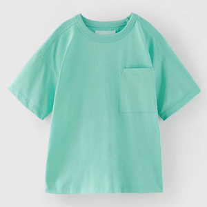 Conjunto de Ropa para Bebé de 2 Piezas en Verde Menta, Camiseta con Bolsillo y Pantalones Cortos, Cuello Redondo, Manga Corta, Estilo Casual de Verano, Color Sólido, Transpirable - Product Image 3