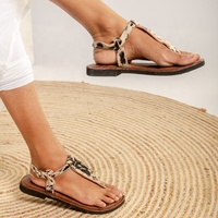 Sandal datar kulit asli terbuka klasik Fashion wanita sandal musim panas antiselip untuk musim semi musim dingin luar ruangan grosir nyaman