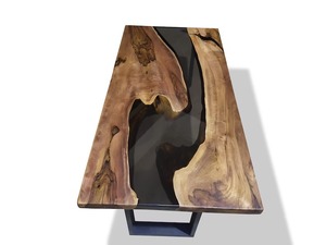 Table basse en résine époxy artisanale haut de gamme avec pieds en métal durables et plateau en bois poli pour les célébrations de Diwali, espace de vie moderne - Product Image 2