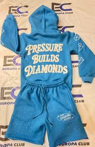 Street Style Custom Embroidery Logo Distressed Embroidery on Back Shorts <b>Set</b> Cotton Fleece Rhinestone 2 Piece <b>Set</b> - Product Image 5