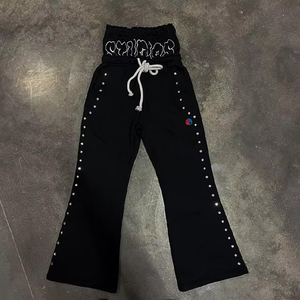 ชุดเซ็ตเสื้อฮู้ดดี้และกางเกงขายาวทรงบอยเฟรนด์ประดับเพชรเทียม ผลิตตามแบบ OEM ผู้ผลิตตามสั่ง กางเกงเอวสองชั้นทรงหลวมซ้อนกัน ชุดวอร์มแบบซิป - Product Image 4