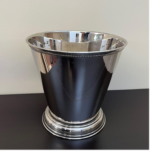 Antique golden metal ice bucket with embossed grape design available at wholesale prices. Vintage style decorative ice bucket. - Product Image 6