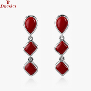 Trendy fine <b>earrings</b> solid 925 sterling <b>silver</b> red onyx gemstone drop <b>earrings</b> for wedding anniversary - Product Image 2