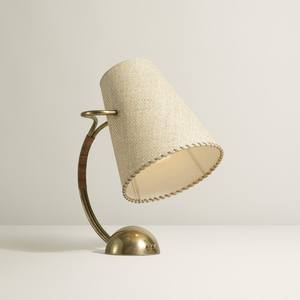 Mid Century Modern Iron Table <b>Lamp</b> with <b>Beige</b> Fabric <b>Shade</b> Round Base Handmade Durable Design for Living Room Indoor Lighting - Product Image 2