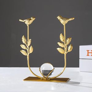Escultura moderna de bola de cristal dorada con base de hierro, esfera de vidrio transparente decorativa, adorno de lujo para mesa, hogar, oficina, decoración de bodas - Product Image 4